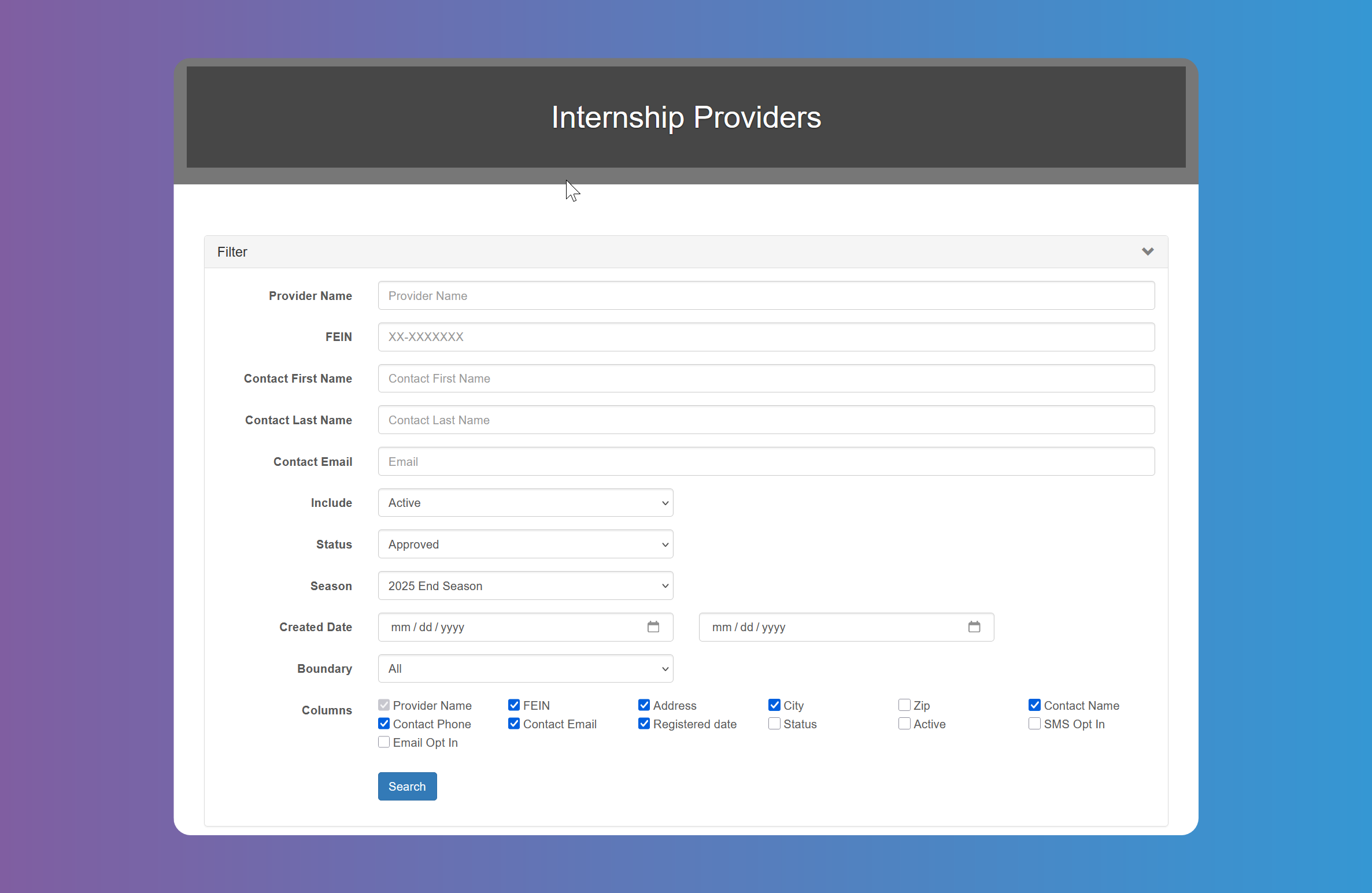 Reports Providers Filter