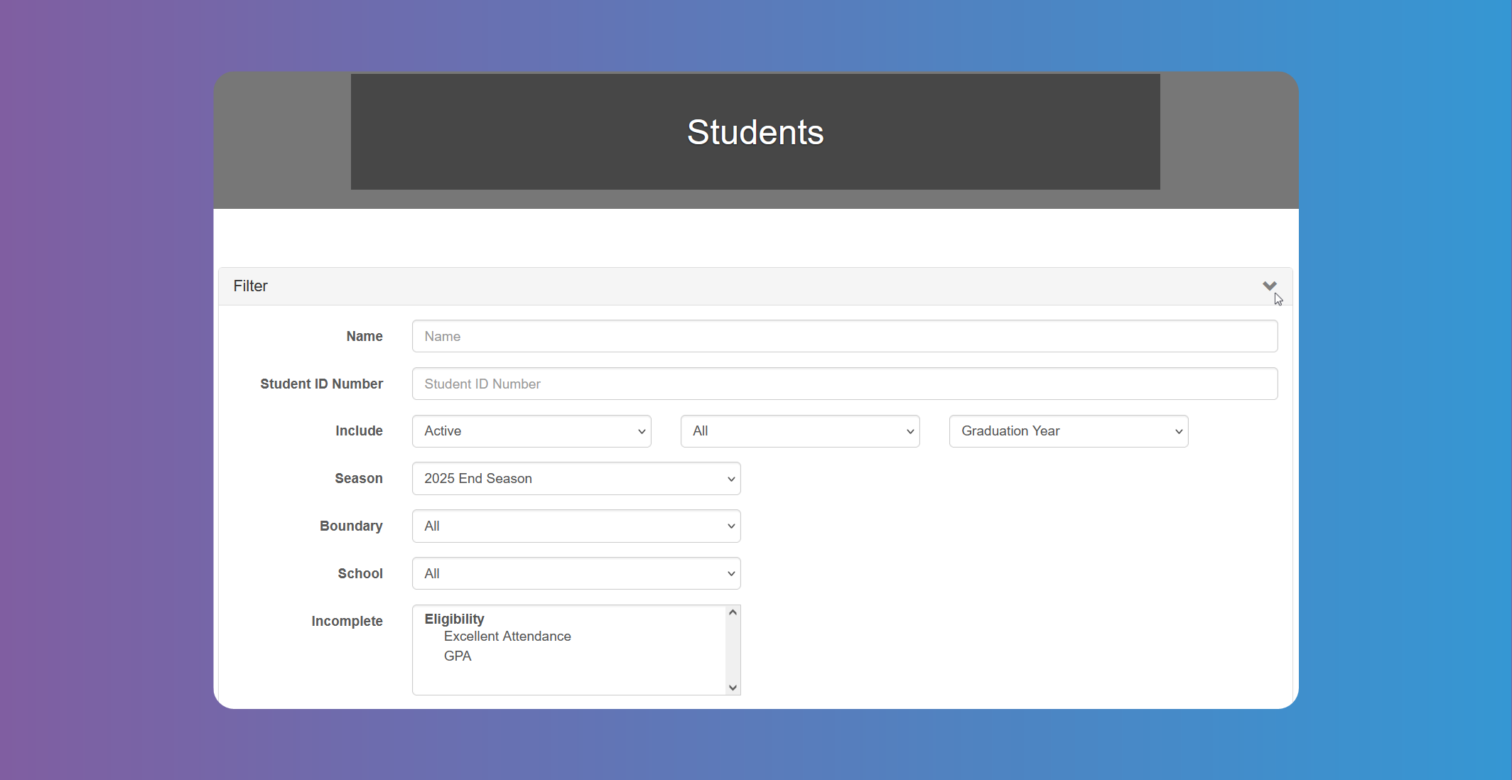 Students Reports Filters 1