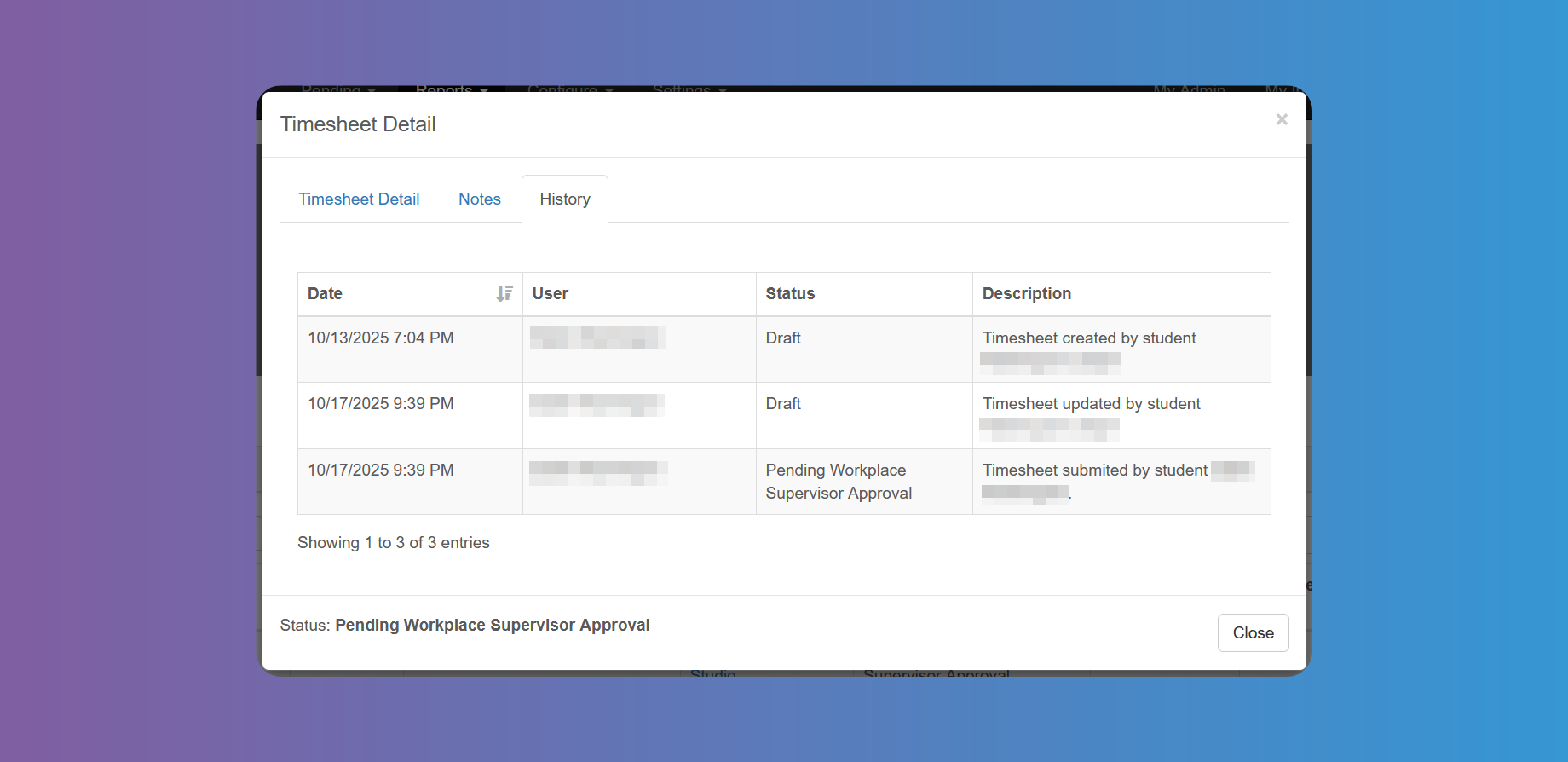 Timesheets History